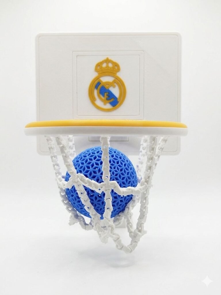 Mini Canasta de Baloncesto Personalizada para Escritorio | Decoración Basket 3D con Escudo de tu Equipo